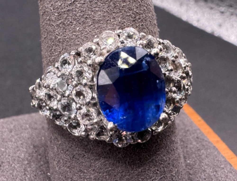 STS Chuck Clemency Sterling Silver 925 Oval Blue & White Sapphire Ring Sz. 10
